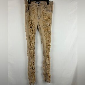 Outsiderz Streetwear rust pink jeans size 30 heavily distressed lined